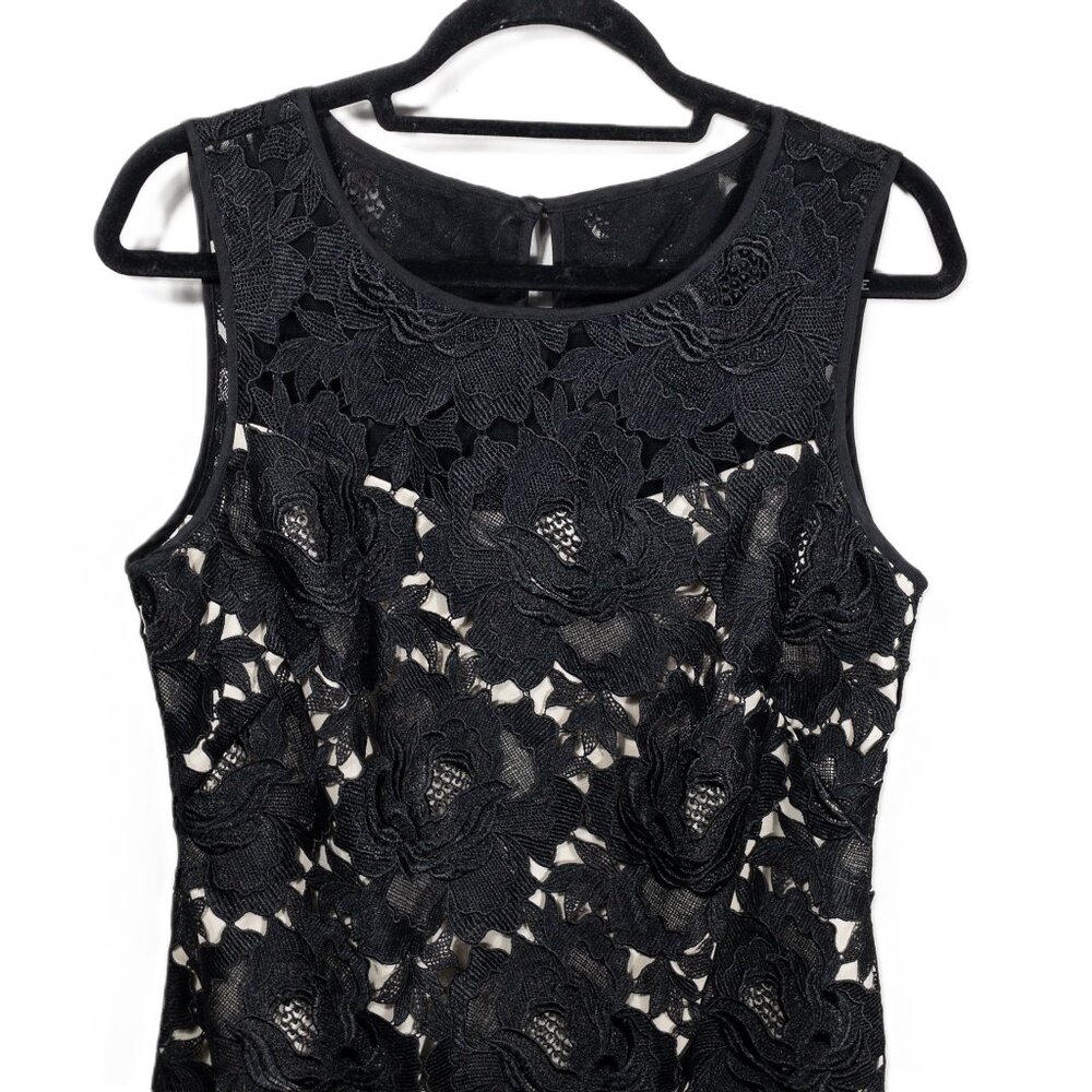 White House Black Market Lace Sleeveless Dress Black Floral Design 10 Formal - Picture 3 of 10